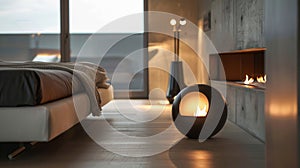 In a minimalist bedroom the fire orb provides both warmth and ambiance its low heat output making it ideal for smaller