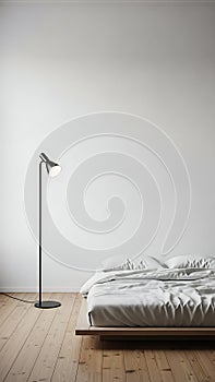 Minimalist Bedroom Interior with Bed and Floor Lamp