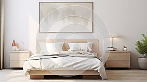 Minimalist Bedroom: White And Beige Realistic Oil Painting Style