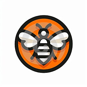 Minimalist Bee Icon in Orange Circle