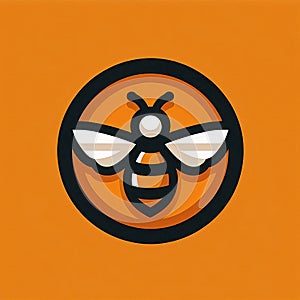 Minimalist Bee Icon in Orange Circle
