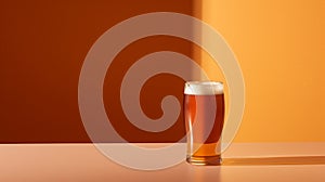 Minimalist Beer Glass On Table With Softbox Lighting