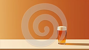 Minimalist Beer Glass On Table: Warmcore Color Field Rendering photo