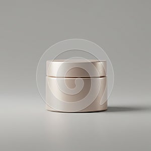 A minimalist, beige, cylindrical container with a matte finish sits centered on a
