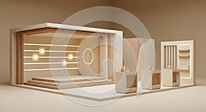 Minimalist Beige Exhibition Booth Design with Subtle Lighting