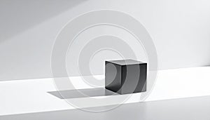 Minimalist Black Cube with Shadow on White Background