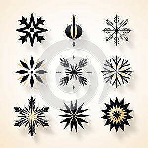 Minimalist Black And Gold Snowflake Designs - Isometric And Naturalistic