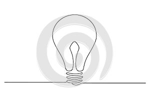 Single line drawing of a light bulb on white background