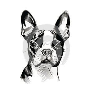 Minimalist Black Line Sketch Art Of A Boston Terrier photo