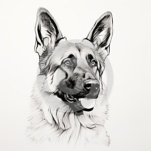 Minimalist Black Line Sketch Art Of German Shepherd