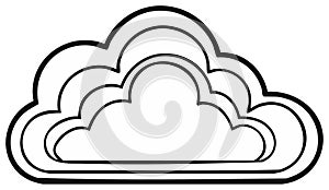 Minimalist black outline cloud icon for data storage, computing, and internet technology