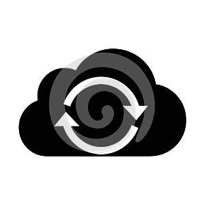 Black Cloud Sync Icon. Data Synchronization Graphic.