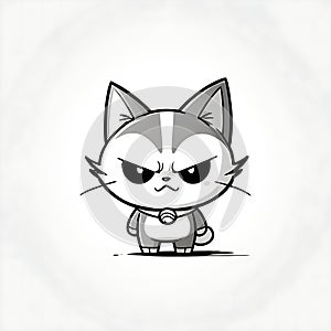 Grumpy Black And White Cat Illustration Minimalist Cartoon Style Art