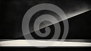 A minimalist black and white composition featuring a triangular shape and a white surface.
