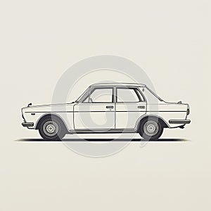 Minimalist Black And White Drawing Of An Old White Car photo