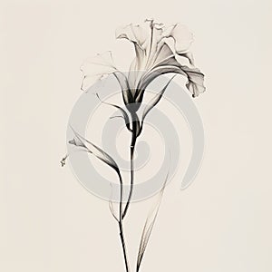 Minimalist Black And White Floral Drawing: Elegant Gladiolus In Abstract Shapes