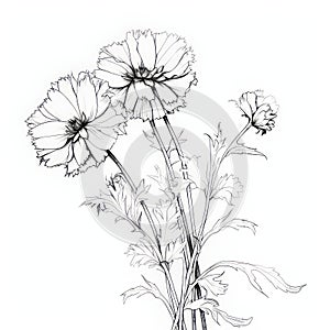 Minimalist Black And White Flower Drawing: Chrysanthemum Shaped Snapdragon