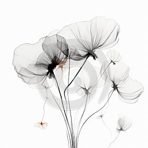 Minimalist Black And White Flower Illustrations With X-ray Film Style