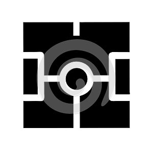 Minimalist black and white icon design featuring an abstract geometric pattern