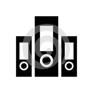 Minimalist black and white icon representing three vertical office ring binders, symbolizing organization, paperwork, or document