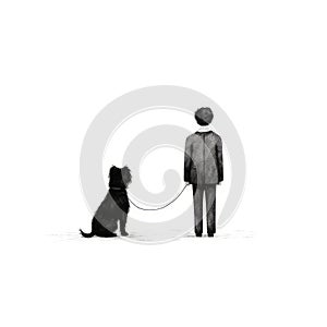 Minimalist Black And White Illustration Of A Boy With A Dog