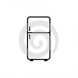 Minimalist black and white illustration of a refrigerator. The design features a two-