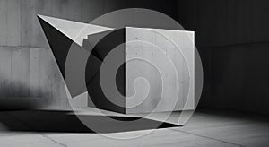 Abstract Geometric Composition - Cube and Triangle in Concrete Space