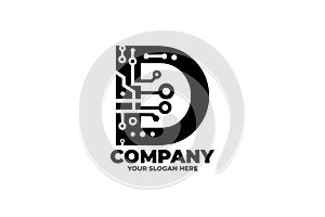 Minimalist Black and White Letter D Tech Logo