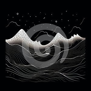 Minimalist Black And White Mountain And Star Illustration