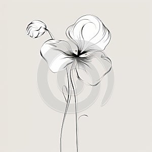 Minimalist Black And White Pansy Flower Illustration