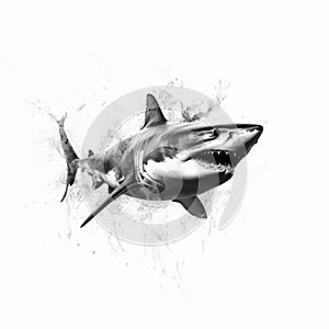 Minimalist Black And White Shark Art