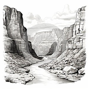 Minimalist Black And White Sketch Of Grand Canyon - Nashville Inspired
