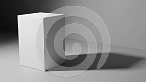 A minimalist black and white study of a rectangular prism highlighting form, light, and shadow