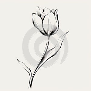 Minimalist Black And White Tulip Flower Vector - Hazy Romanticism