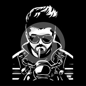 Biker - minimalist and simple silhouette - vector illustration