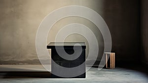 Minimalist Black Wooden Side Table In Brutalist Environment photo