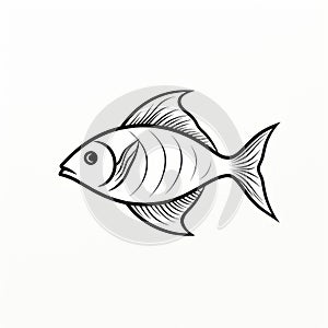 Minimalist Blackline Fish Drawing On White Background