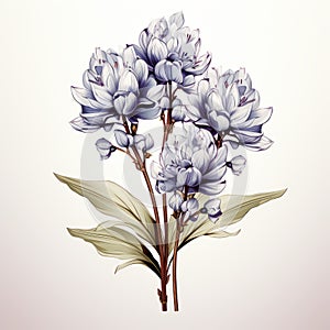 Minimalist Blue Flower Illustration In The Style Of Hyacinthe Rigaud