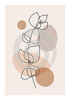 Minimalist botanical branch with leaves abstract collage