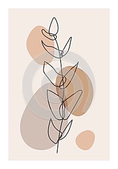 Minimalist botanical branch with leaves abstract collage