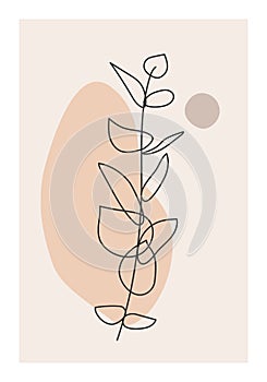 Minimalist botanical branch with leaves abstract collage