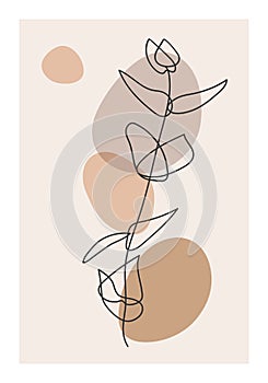 Minimalist botanical branch with leaves abstract collage