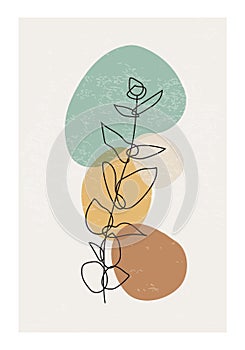 Minimalist botanical branch with leaves abstract collage