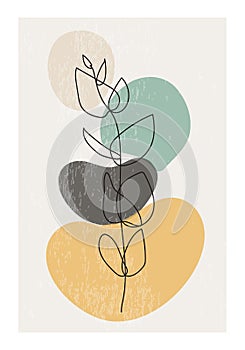 Minimalist botanical branch with leaves abstract collage