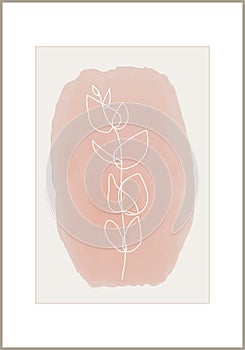 Minimalist botanical branch with leaves abstract collage