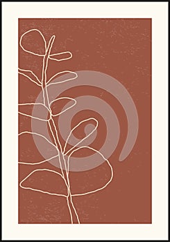 Minimalist botanical branch with leaves abstract collage