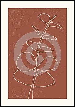 Minimalist botanical branch with leaves abstract collage