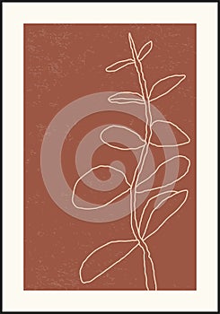 Minimalist botanical branch with leaves abstract collage