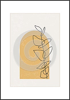 Minimalist botanical branch with leaves abstract collage