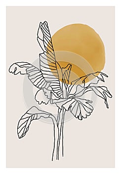 Minimalist botanical branch with leaves abstract collage